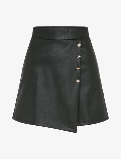 Mini-jupe en simili style portefeuille - Noir - 1