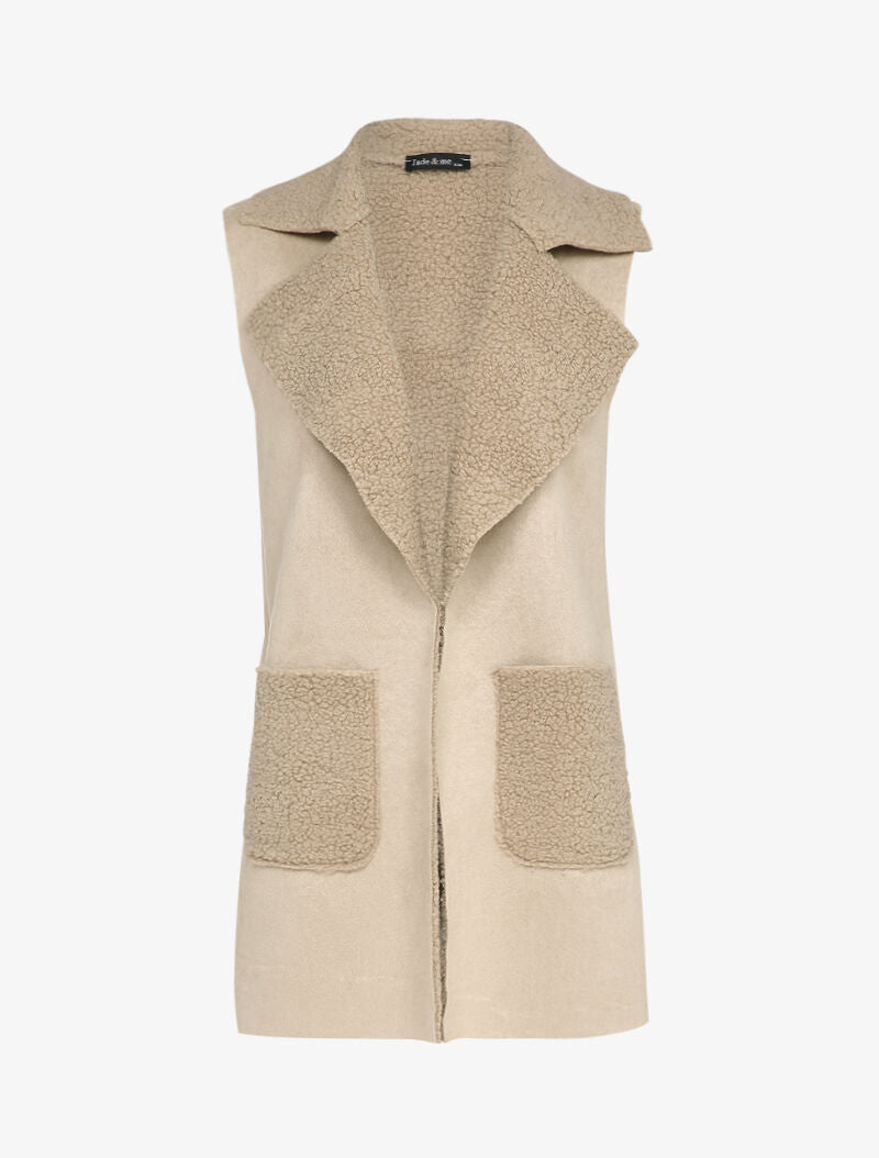 Veste sans manche style peau de mouton retournée - Beige - 1