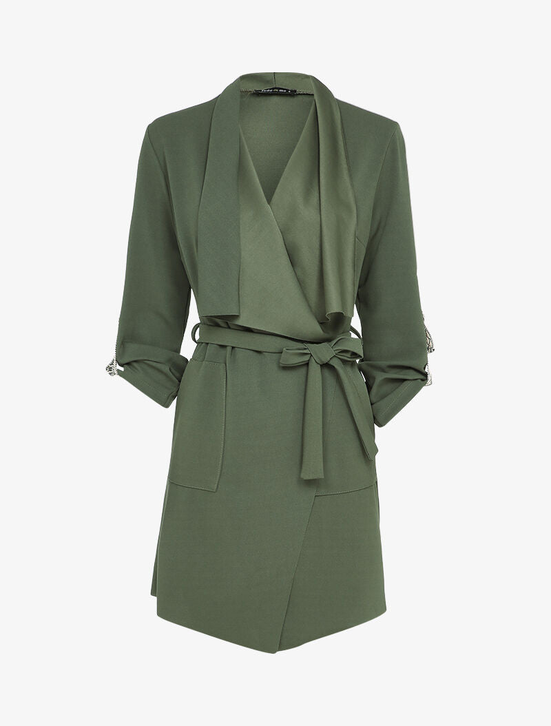 Veste à col châle asymétrique - Vert olive - 4
