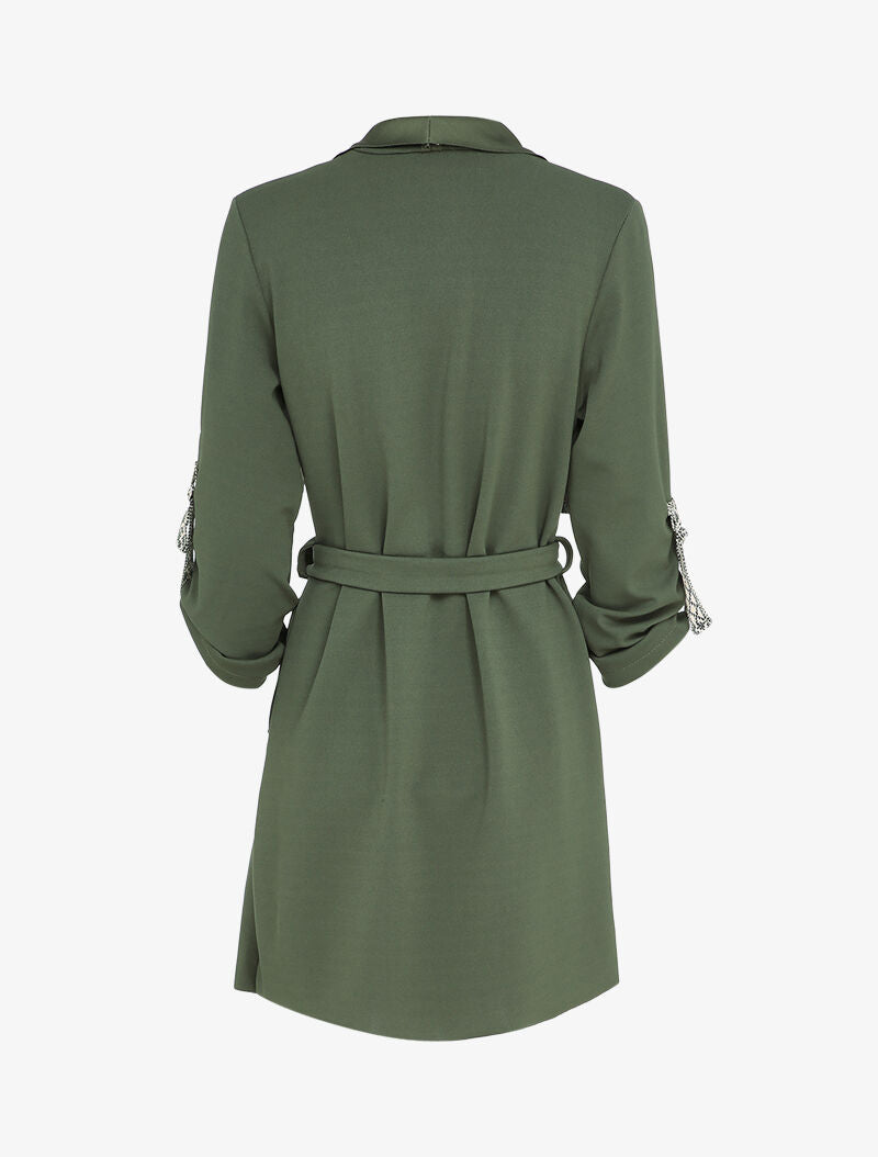 Veste à col châle asymétrique - Vert olive - 2
