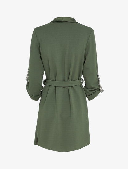 Veste à col châle asymétrique - Vert olive - 2
