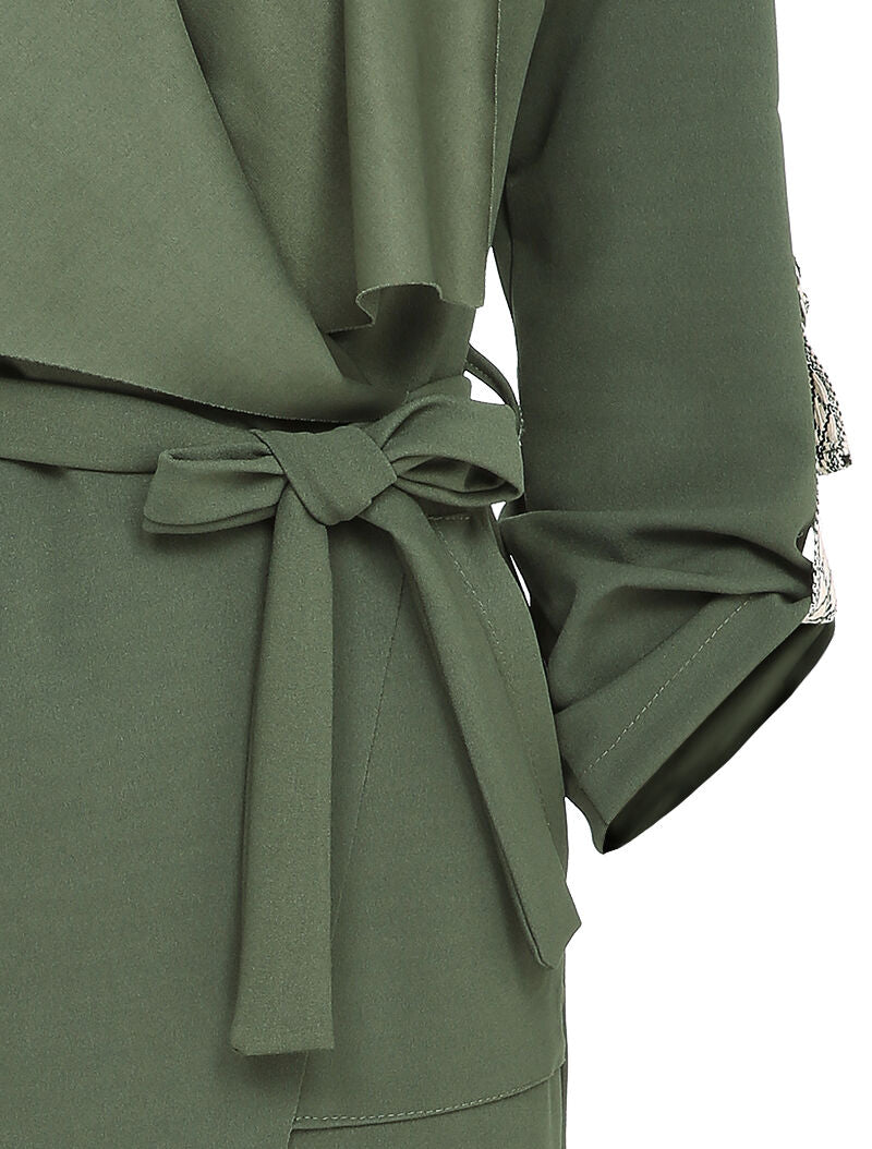 Veste à col châle asymétrique - Vert olive - 3