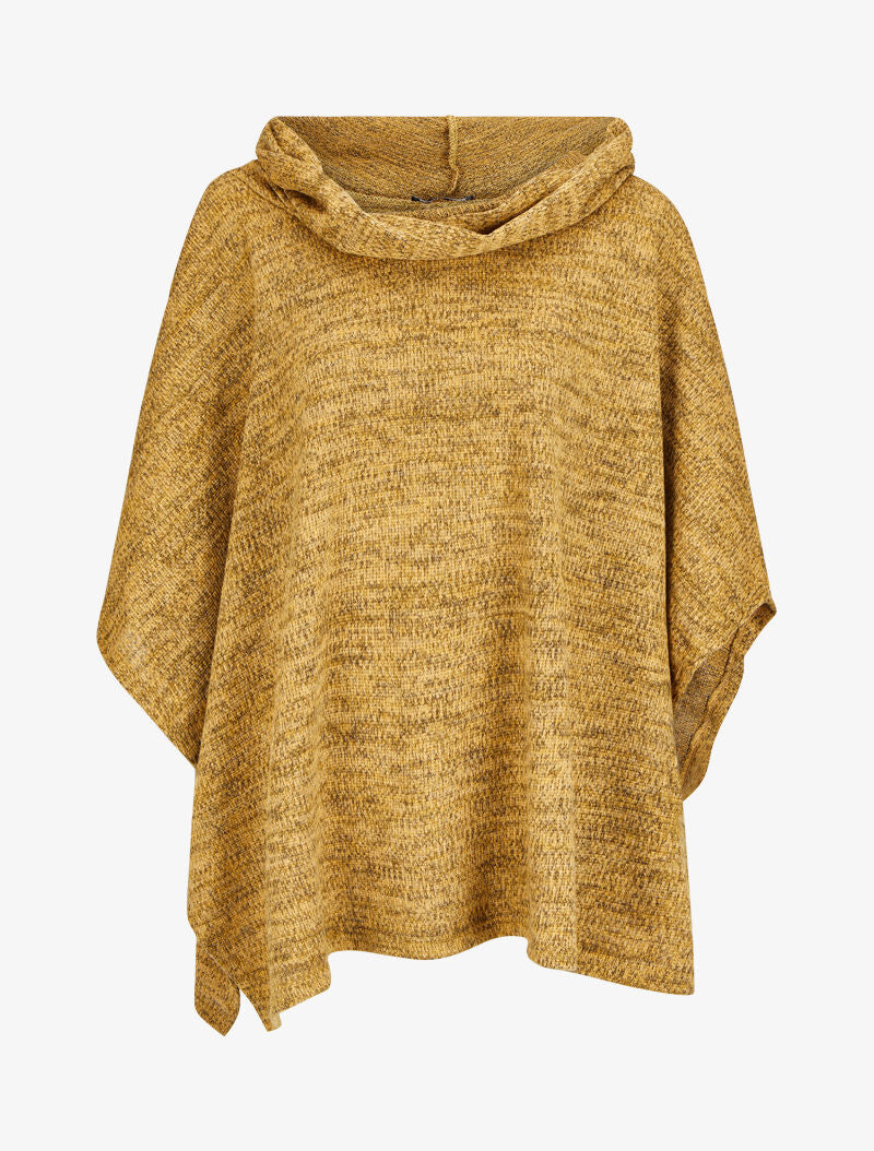 Pull style poncho à capuche et col lâche - Moutarde - 1