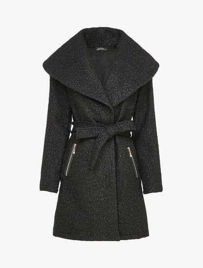 Manteau effet laine bouclée à col large - Noir - 4
