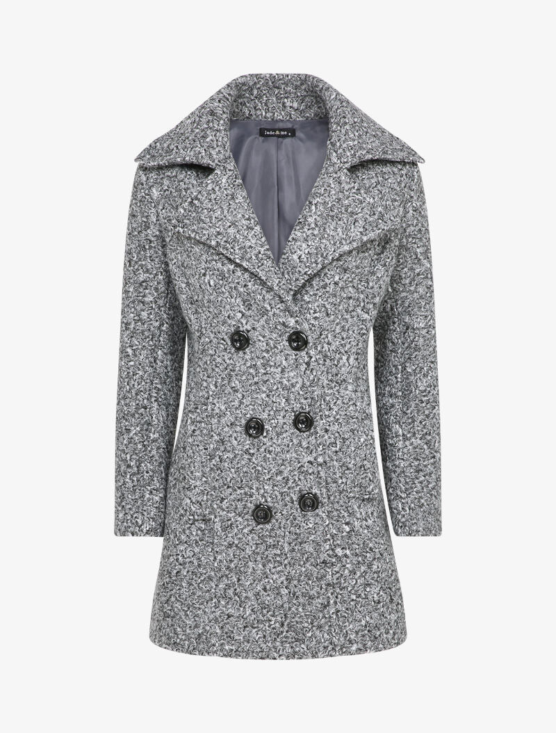 Manteau mi-long à pans croisés effet laine bouclée - Gris foncé - 1
