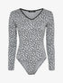 Body col V à imprimé trèfles - Gris clair - 1
