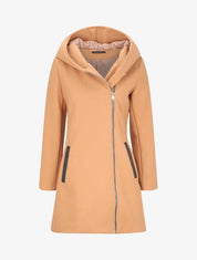 Manteau à capuche et à zip asymétrique - Camel - 1