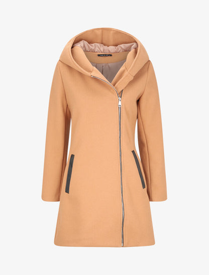 Manteau à capuche et à zip asymétrique - Camel - 1