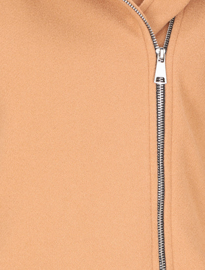 Manteau à capuche et à zip asymétrique - Camel - 3