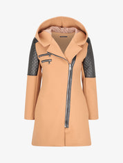 Manteau à empiècement en simili effet matelassé - Camel - 4