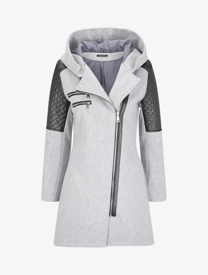 Manteau à empiècement en simili effet matelassé - Gris clair - 4