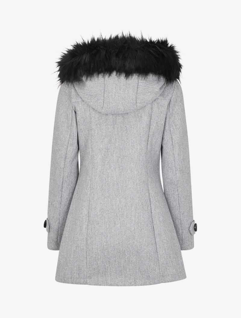 Duffle coat à capuche en fausse fourrure - Gris clair - 2