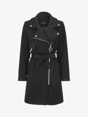 Manteau mi-long à zip asymétrique - Noir - 1