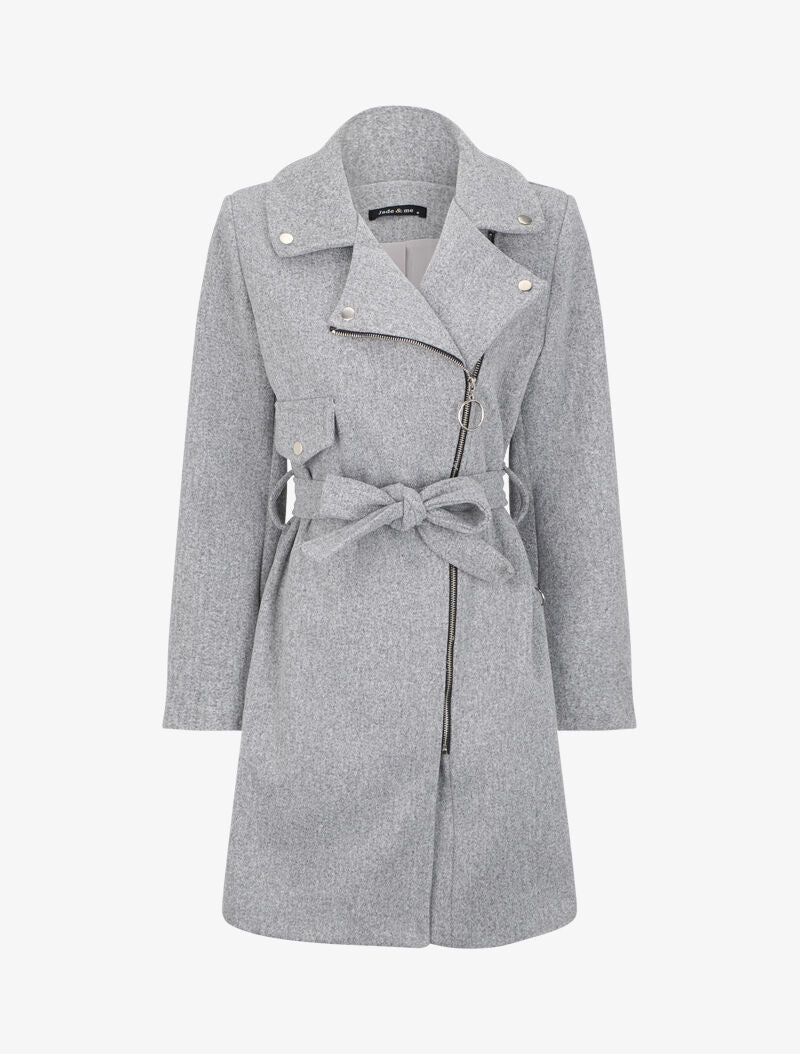 Manteau mi-long à zip asymétrique - Gris - 4