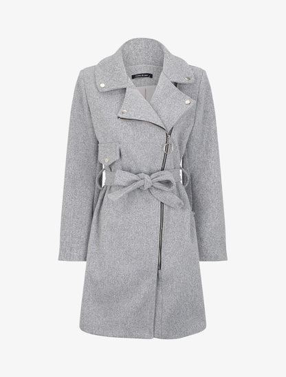 Manteau mi-long à zip asymétrique - Gris - 4
