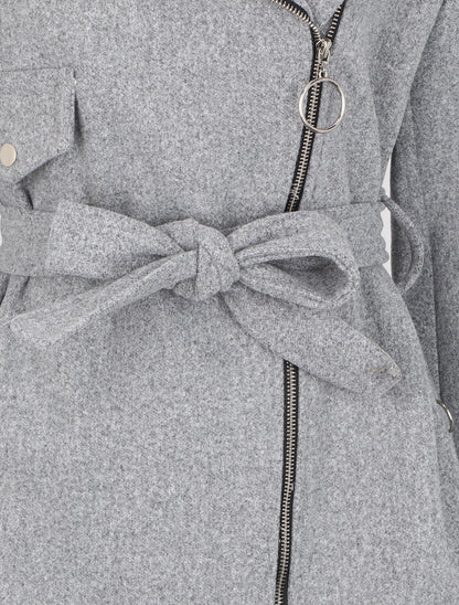Manteau mi-long à zip asymétrique - Gris - 3