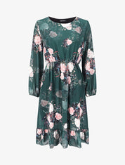 Robe à bords volantés et imprimé bouquet de roses - Vert sapin - 4
