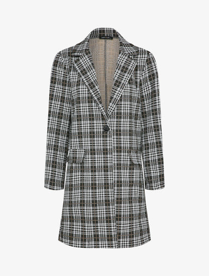 Veste mi-longue à motif tartan - Noir - 1