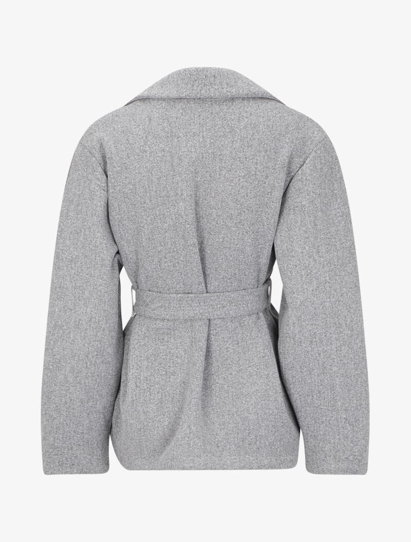 Manteau court à manches bouffantes - Gris chiné - 2