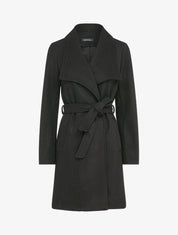 Manteau long droit avec ceinture - Noir - 1