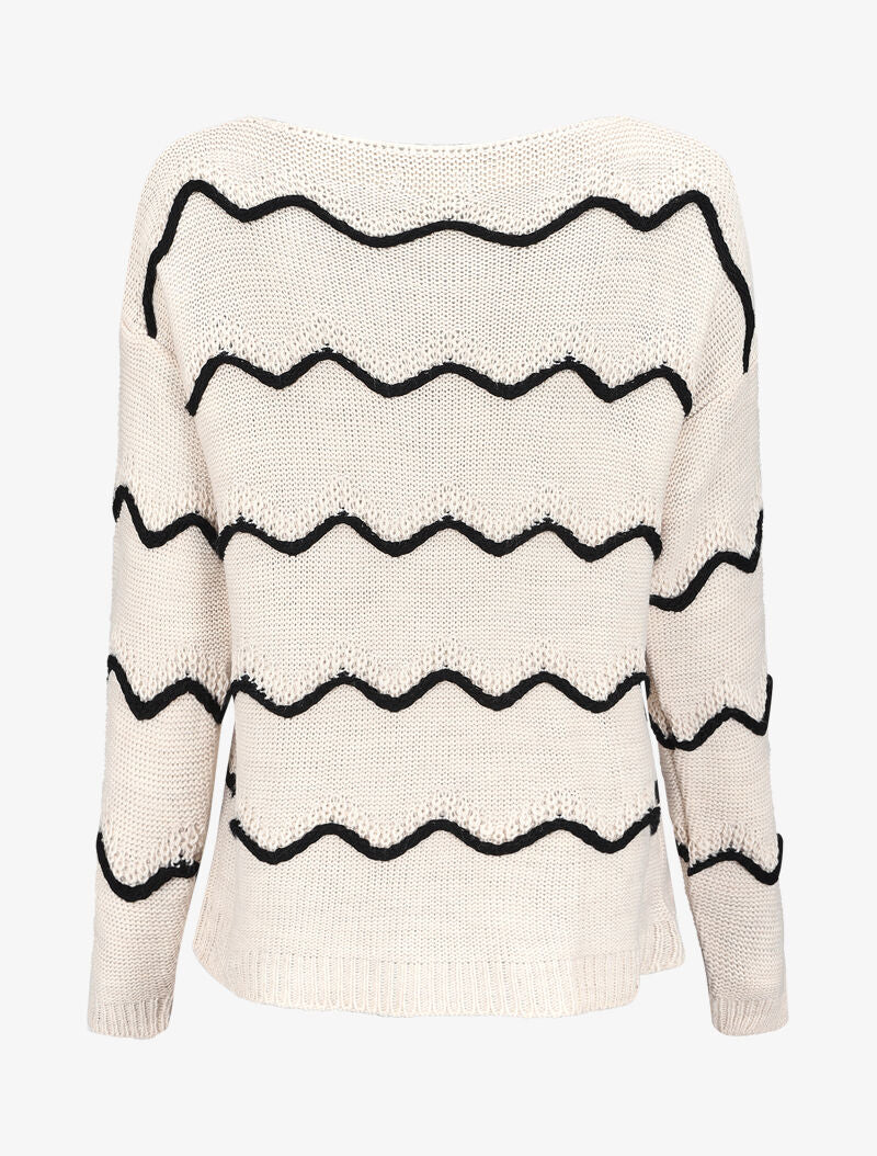 Pull à col bateau et rayures style vagues - Beige - 2
