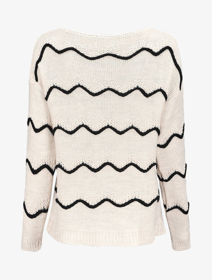 Pull à col bateau et rayures style vagues - Beige - 2