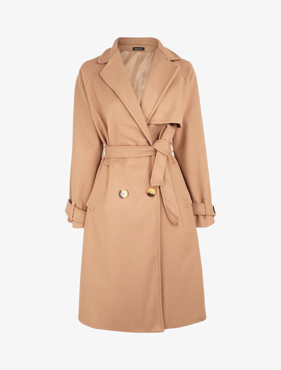 Manteau long à pans croisés et manches raglan - Beige - 1