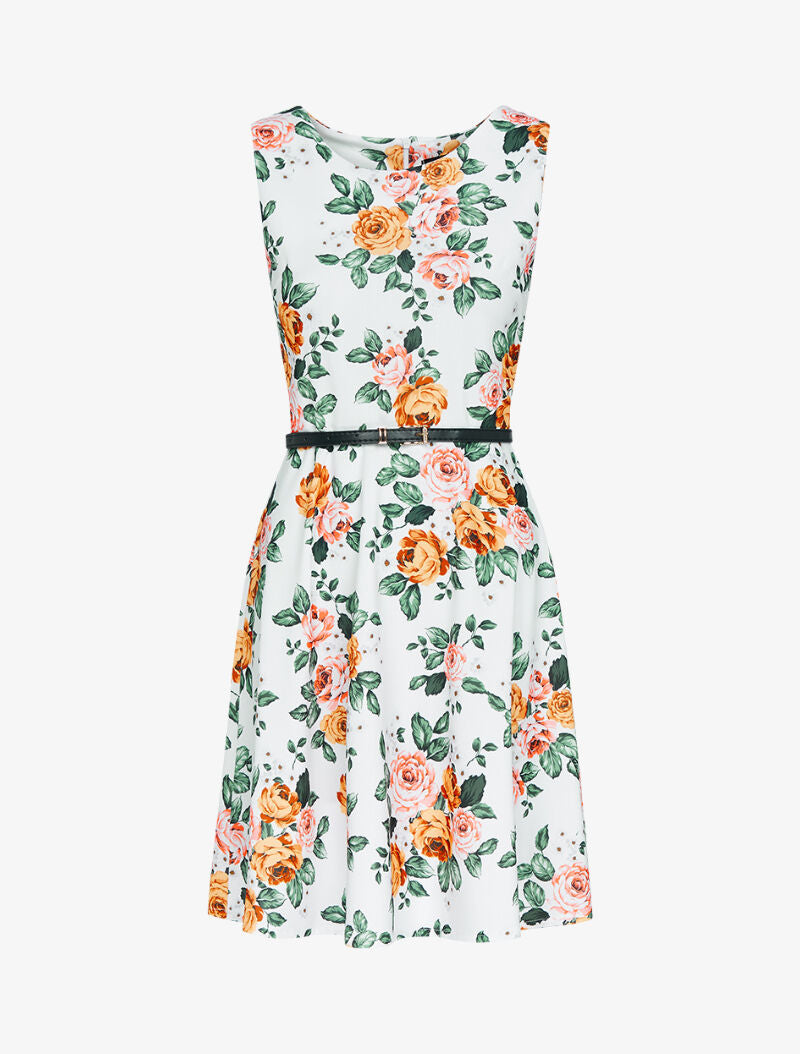 Robe patineuse imprimée - Blanc - 1