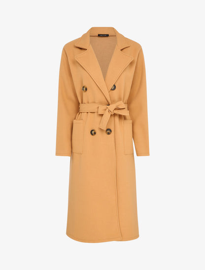 Manteau long croisé à poches plaquées - Beige foncé - 1