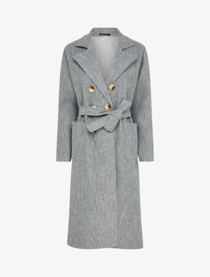 Manteau long croisé à poches plaquées - Gris chiné - 1