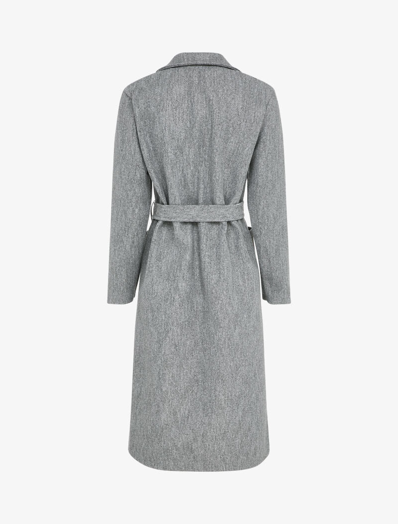 Manteau long croisé à poches plaquées - Gris chiné - 2