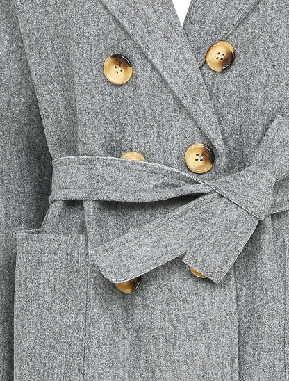 Manteau long croisé à poches plaquées - Gris chiné - 3