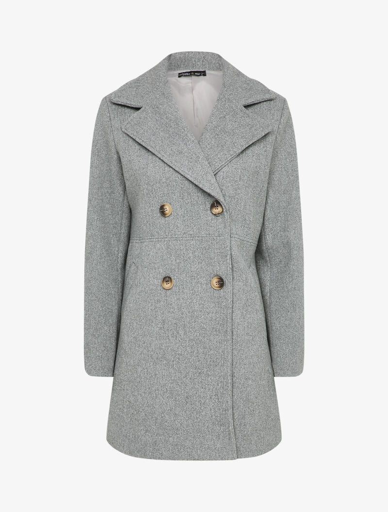 Manteau croisé à col cranté - Gris clair - 1