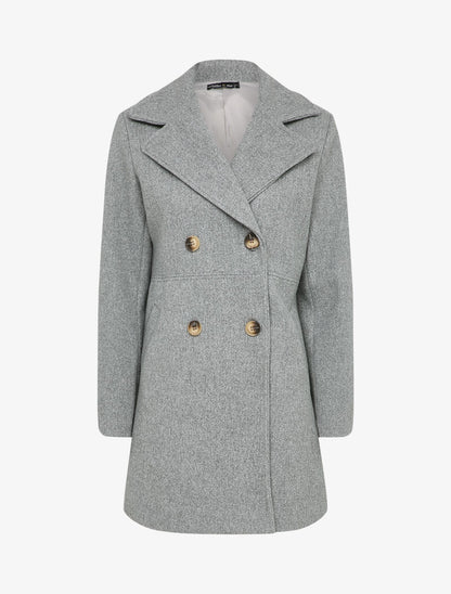 Manteau croisé à col cranté - Gris clair - 1