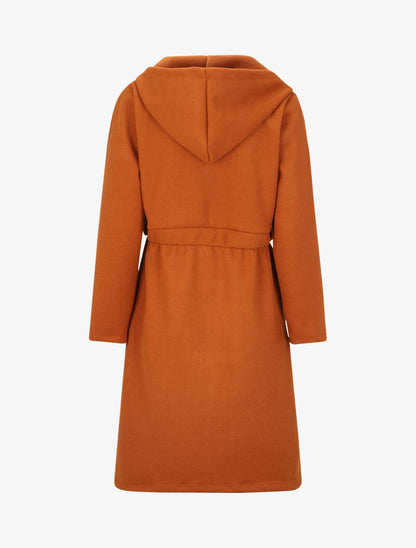 Manteau long à liens de serrage et capuche - Rouille - 2