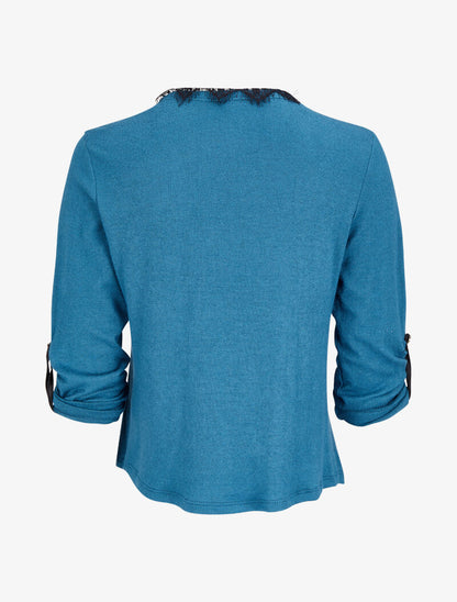 Gilet fin à manches rabattables et liseré en dentelle - Bleu - 2
