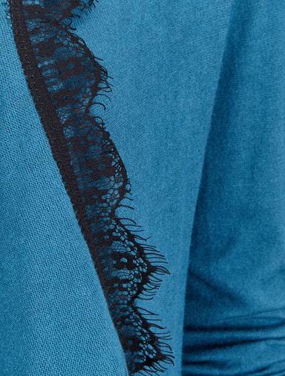 Gilet fin à manches rabattables et liseré en dentelle - Bleu - 3