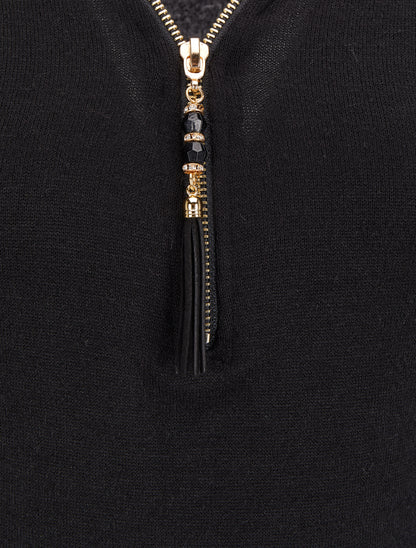 Body à col V zippé avec pampille - Noir - 3