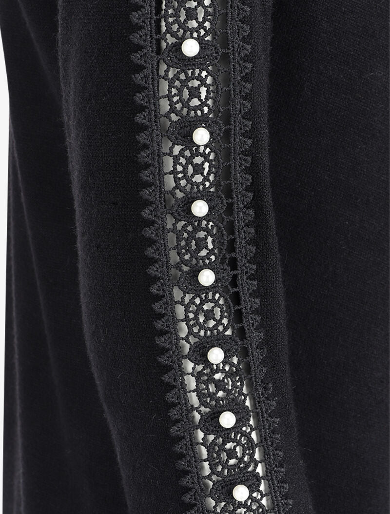 Gilet à manches en dentelle ajourée et perlées - Noir - 3