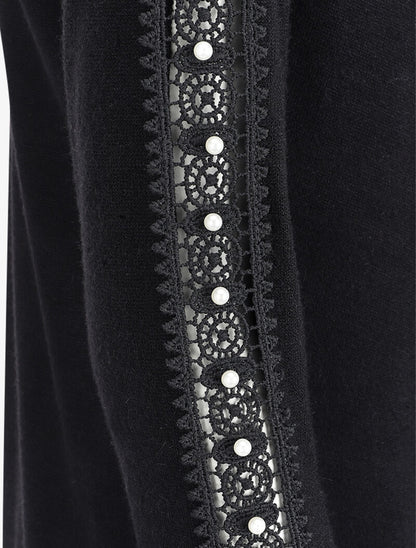 Gilet à manches en dentelle ajourée et perlées - Noir - 3