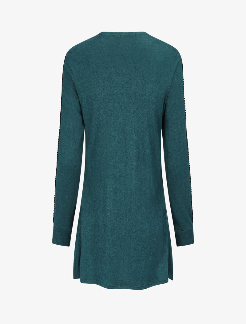 Gilet à manches en dentelle ajourée et perlées - Vert foncé - 2