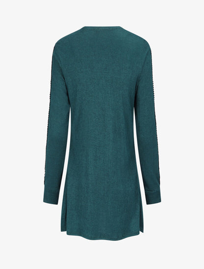 Gilet à manches en dentelle ajourée et perlées - Vert foncé - 2
