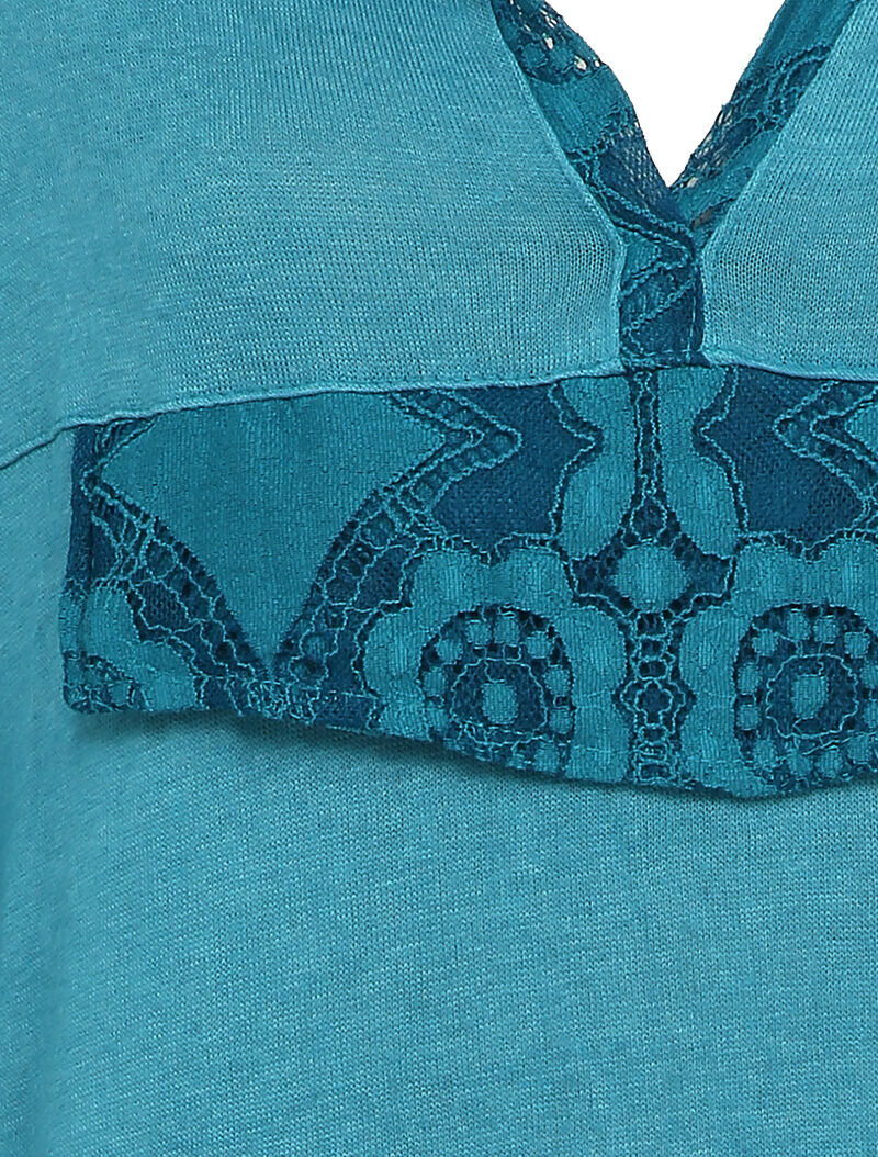Pull fin à capuche et rabat décoratif en dentelle - Turquoise - 3