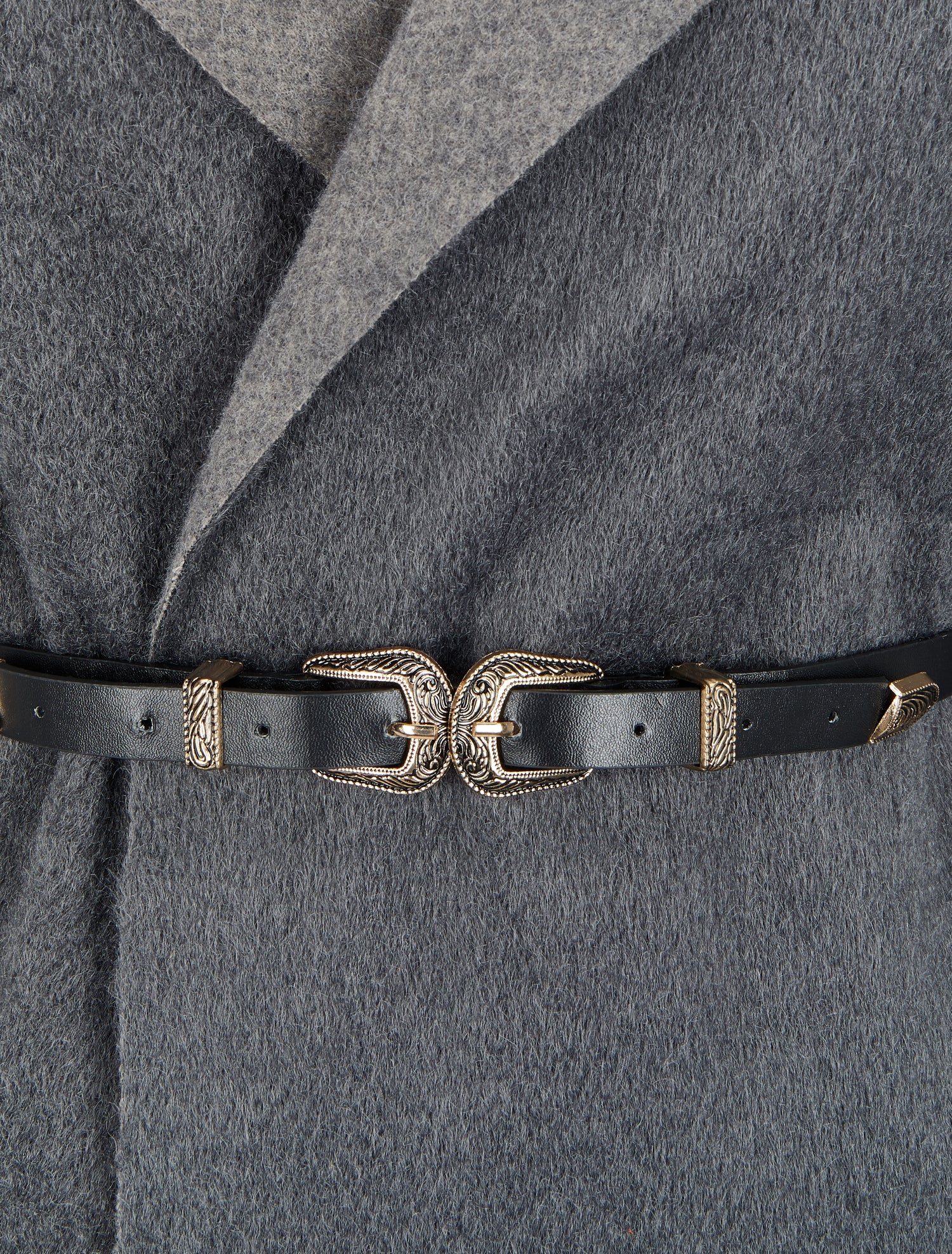 Manteau à capuche à bord à franges - Gris foncé - 3