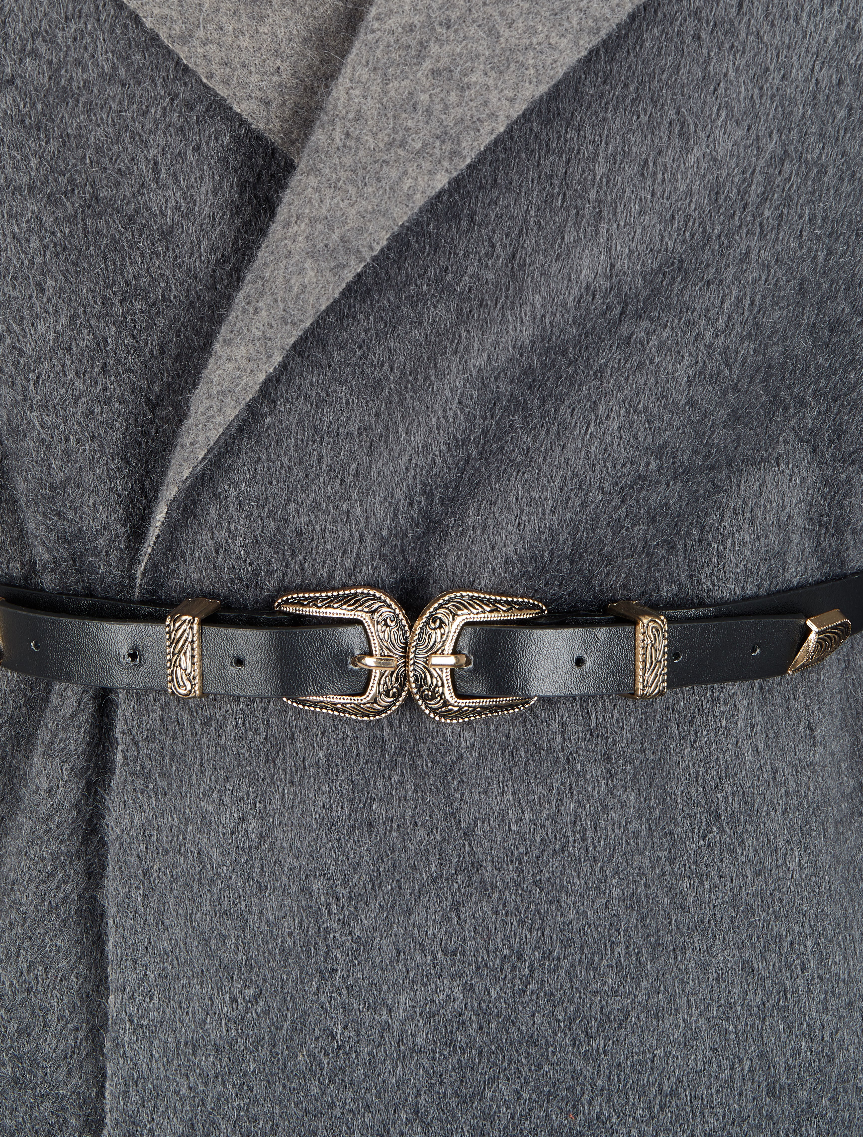 Manteau à capuche à bord à franges - Gris foncé - 3