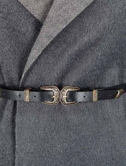 Manteau à capuche à bord à franges - Gris foncé - 3