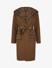 Manteau long à capuche et poches à motif tartan - Marron - 1