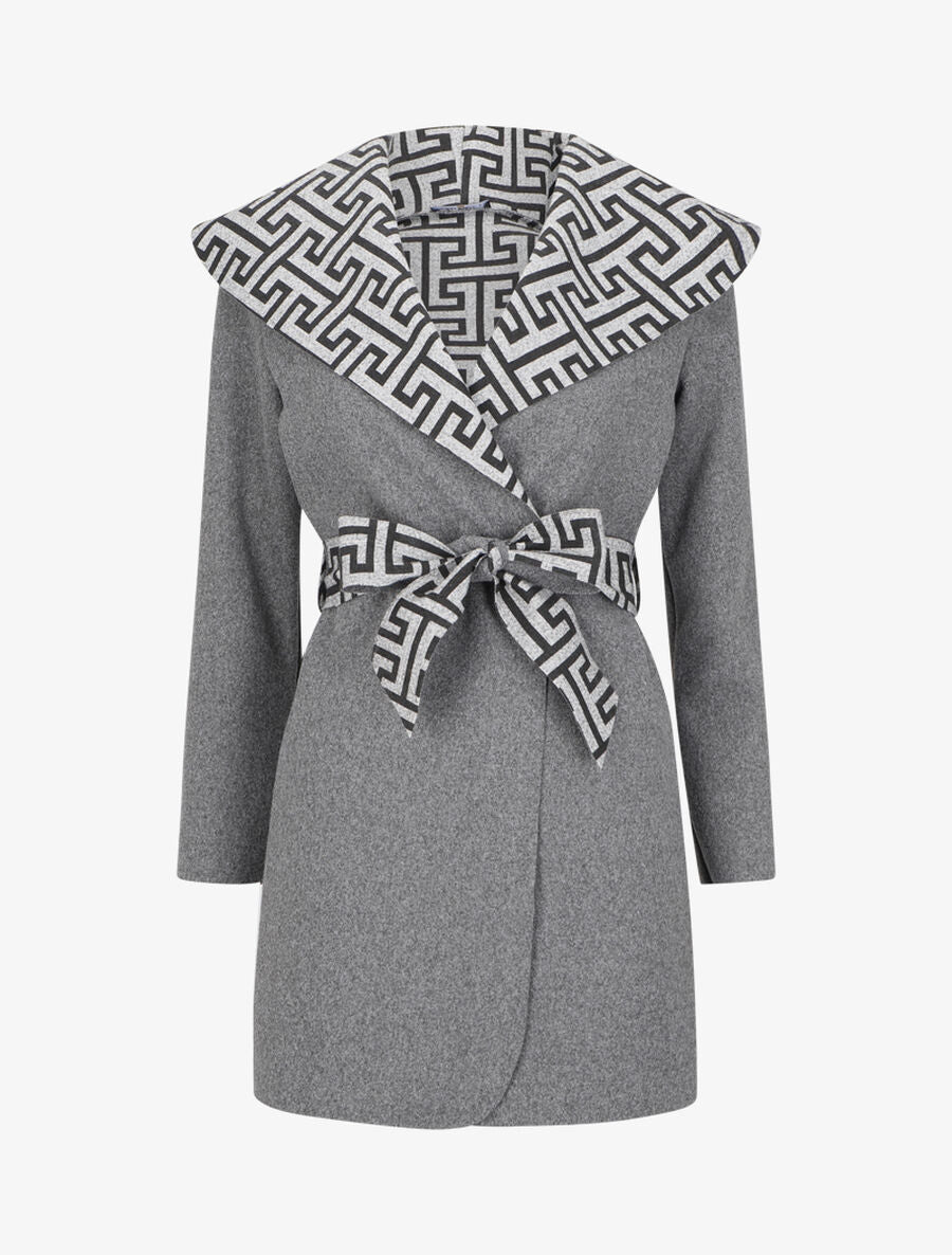 Manteau à col large imprimé grec - Gris - 1