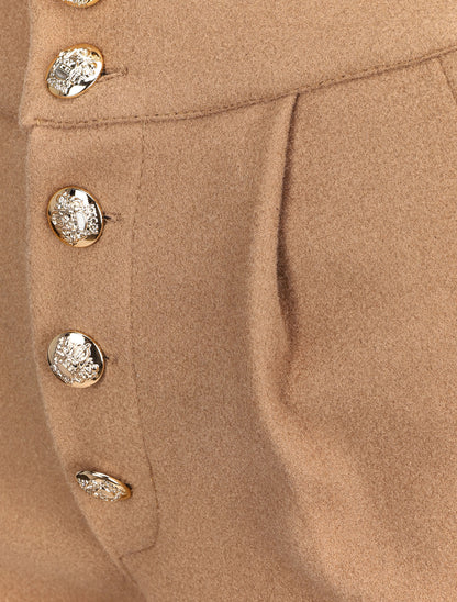 Mini short taille haute à boutons dorés - Camel - 3