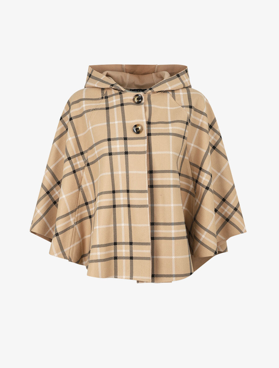 Cape à capuche imprimé carreaux - Beige - 1